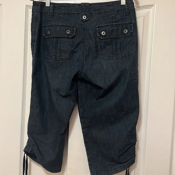 Gloria Vanderbilt Capri Dark Wash Minimal Bling Sz 6  Draw String Cuff POCKETS - Picture 5 of 7